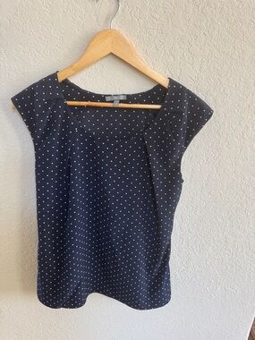 GAP Navy and White Polka Dot Cap Sleeve Blouse